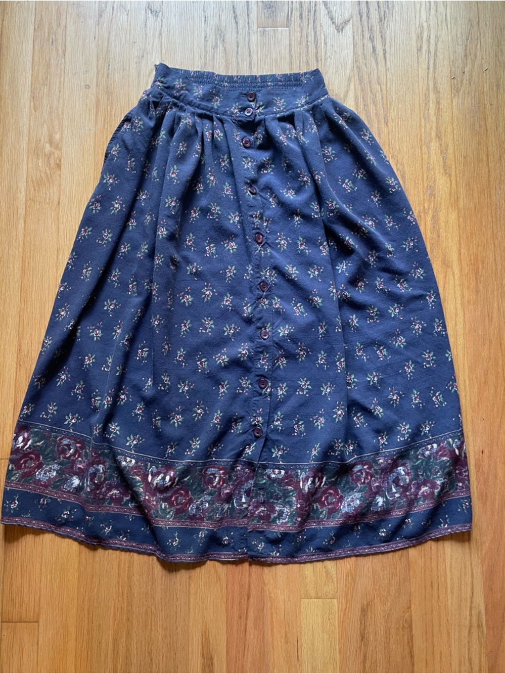 Vintage Kim Roger’s Blue Floral Button-Front Midi Skirt women’s small - Picture 3 of 6